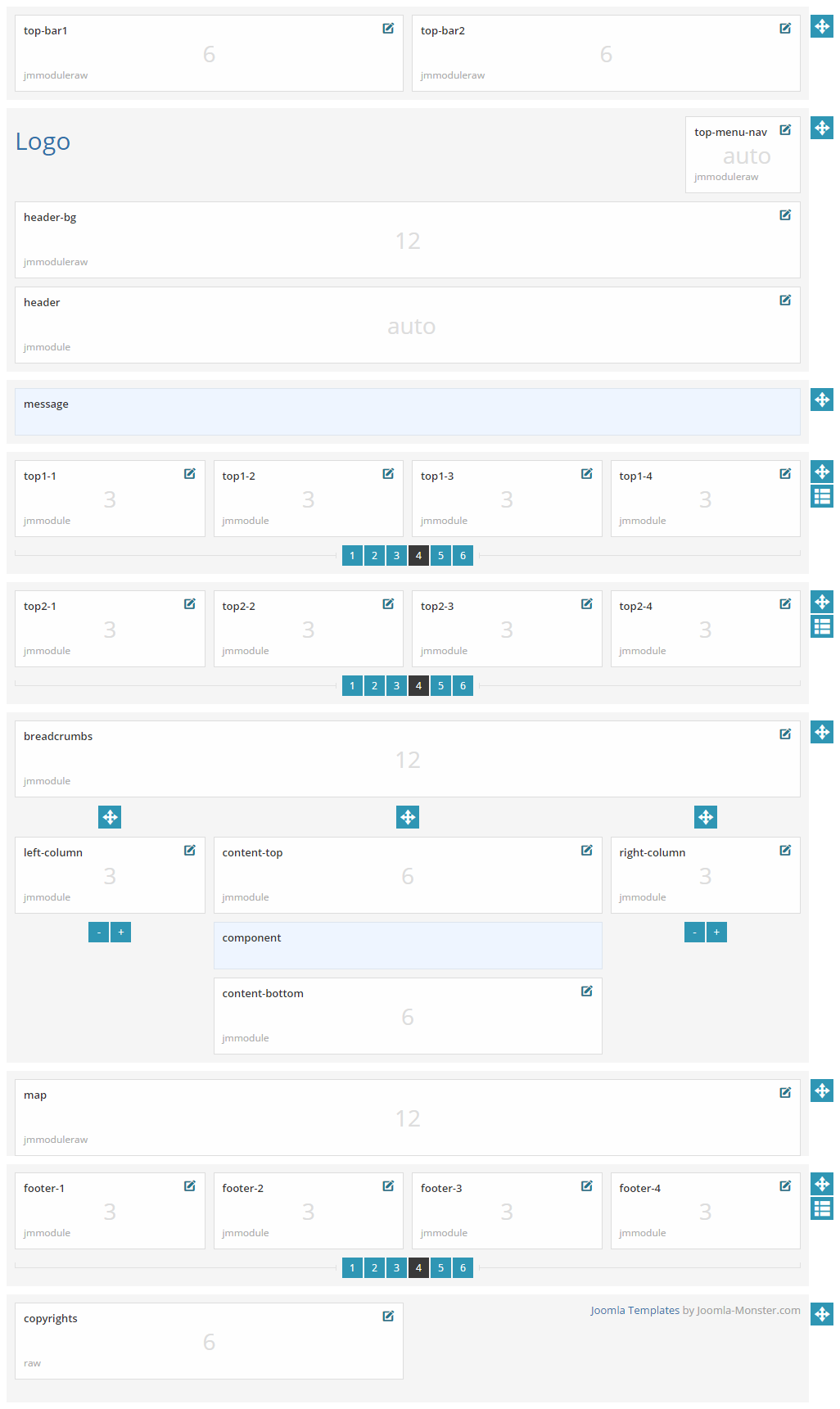 Module positions for normal and large screen